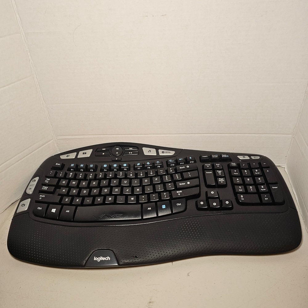 Logitech K350 Wireless Wave Ergonomic Keyboard Black Tested Works No USB Dongle